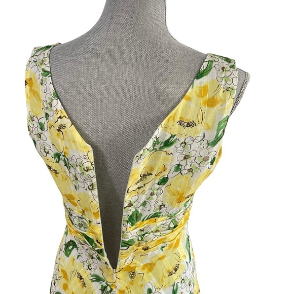 Vintage 90s Y2K Robbie Bee Yellow Floral A-Line Dress 8P - Picture 8 of 13